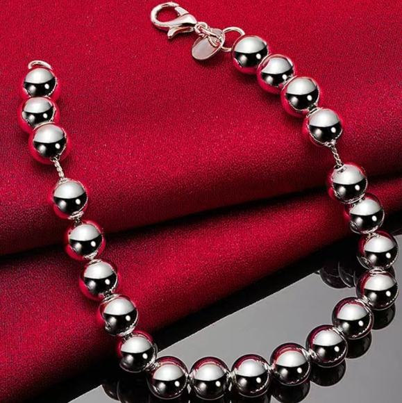 .925 stamped Silver plated beaded ball bracelet - Picture 6 of 9